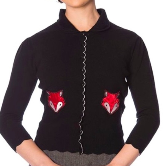 Banned Retro Foxy Scallop Cardigan Black - Picture 2 of 16